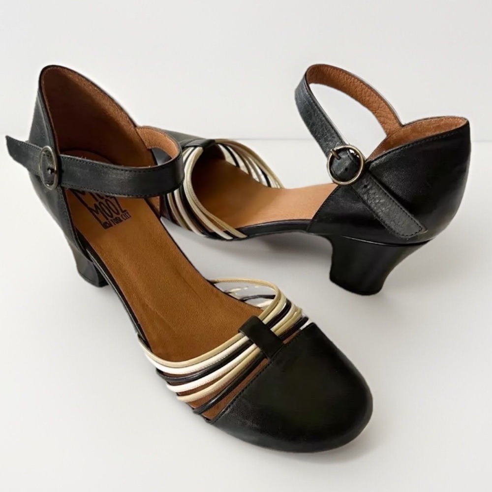 Miz Mooz Black and Cream Strappy Low Heel Sandals